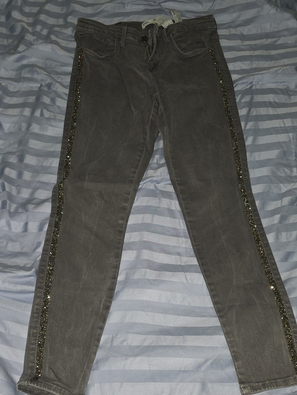 Gray Skinny Jeans with Sparkle Side Trim